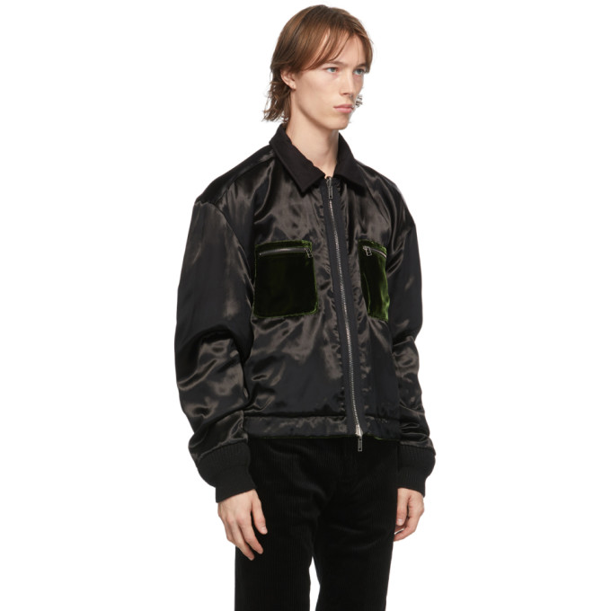 HAIDER ACKERMANN HAIDER ACKERMANN REVERSIBLE GREEN AND BLACK VELVET BOMBER JACKET