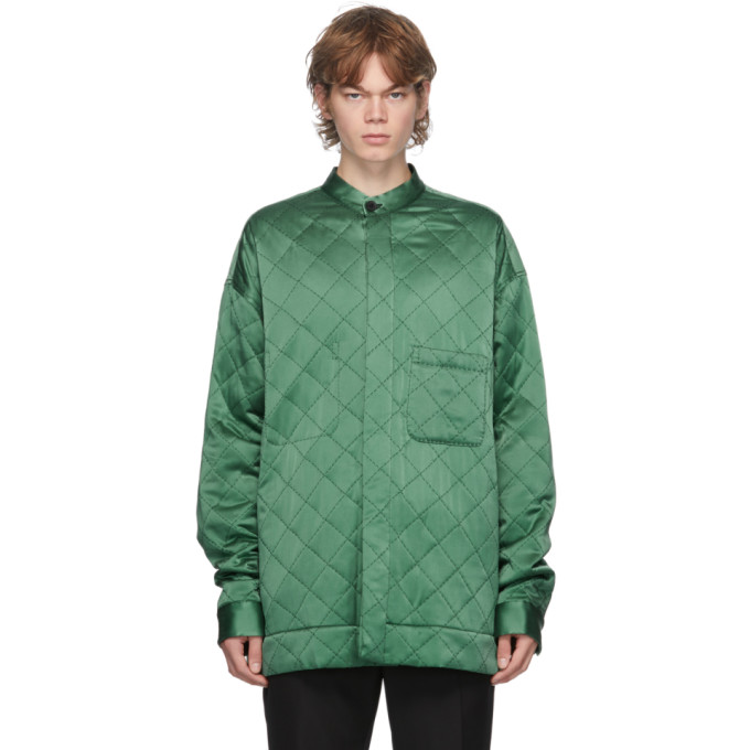 Haider Ackermann Haider Ackermann Green Quilted Oversized Shirt Jacket