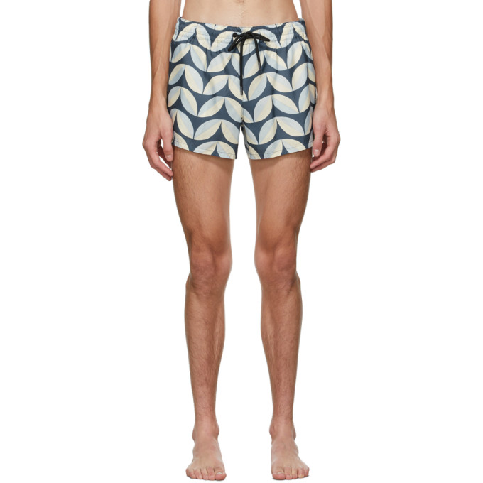 COMMAS Blue and Beige Pavilion Tile Short Length Swim Shorts