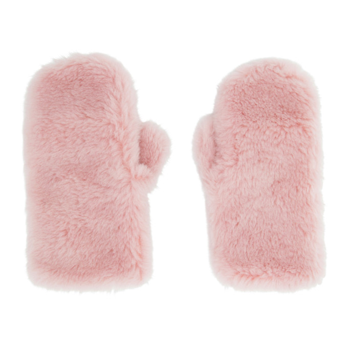 Yves Salomon Pink Wool Flap Mittens In A5126 Cupck