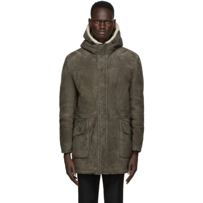 Yves Salomon Reversible Grey Suede Coat