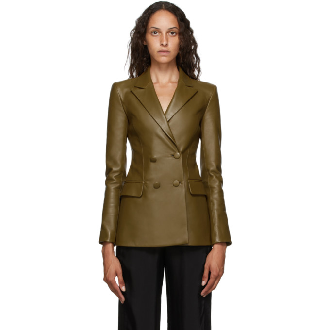 Off-White Off-White Khaki Leather Double Breasted Jacket