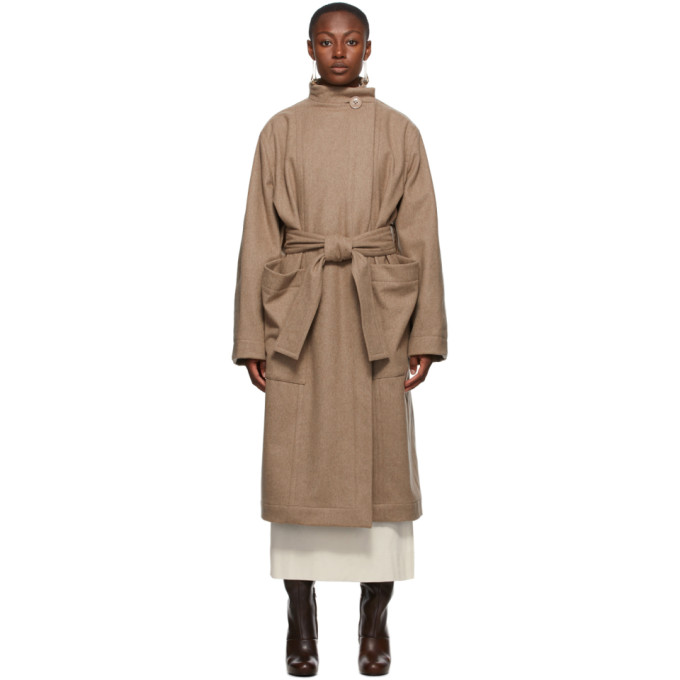 LEMAIRE LEMAIRE BEIGE WOOL WRAPOVER COAT