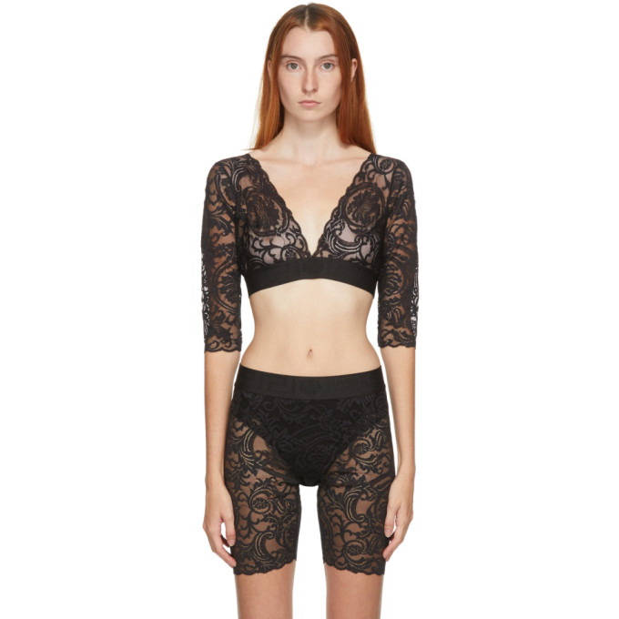 Versace Underwear Black Long Sleeve Lace Bra