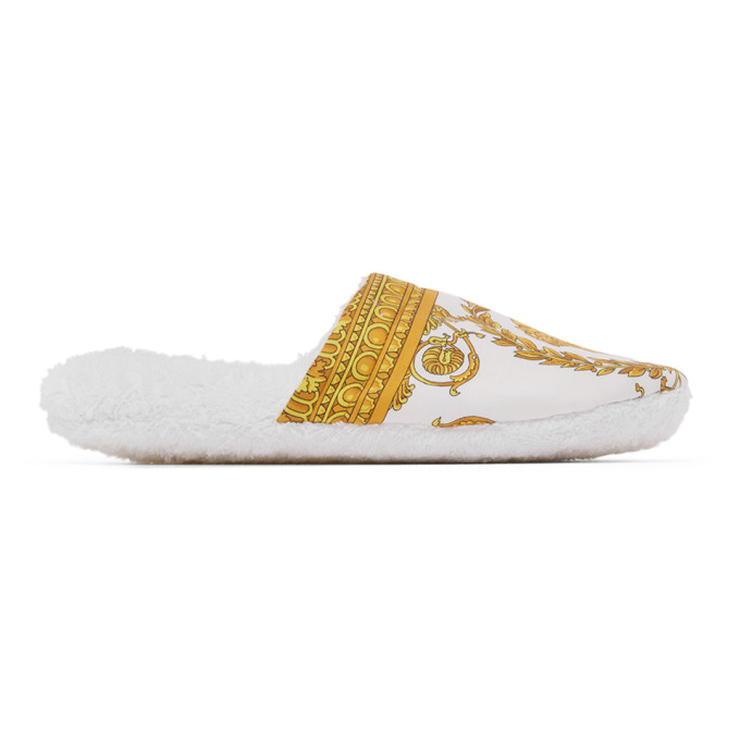Click to view more detailed imagery on our partner's website Versace Women's Barocco Cotton Slippers In Z4001 White