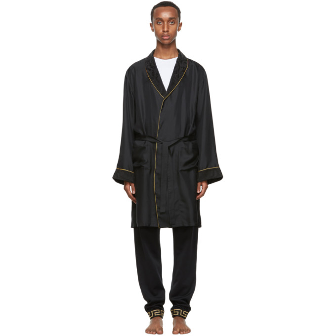 Versace Underwear Black Silk Dressing Gown