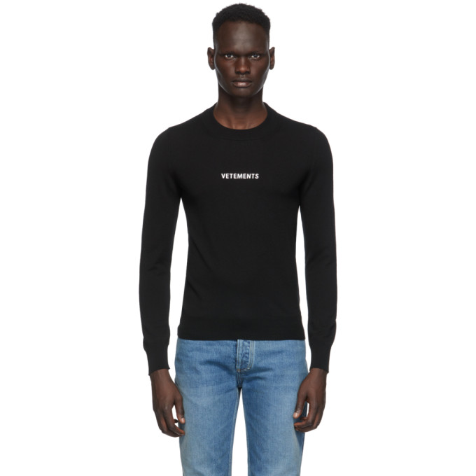 VETEMENTS Black Merino Logo Crewneck Sweater