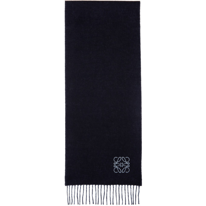 Loewe Navy and Blue Wool Anagram Scarf