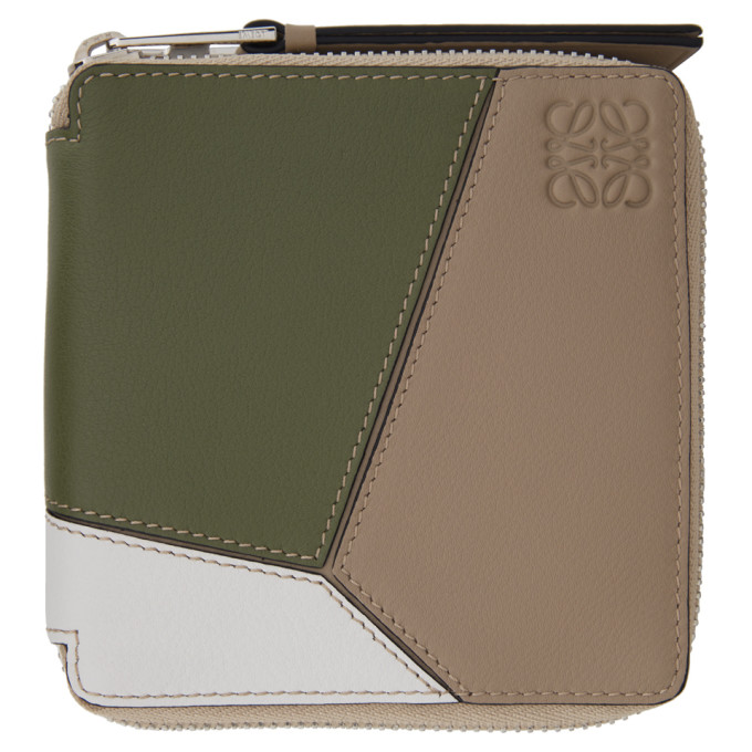 Loewe Green and Beige Puzzle Square Zip Wallet