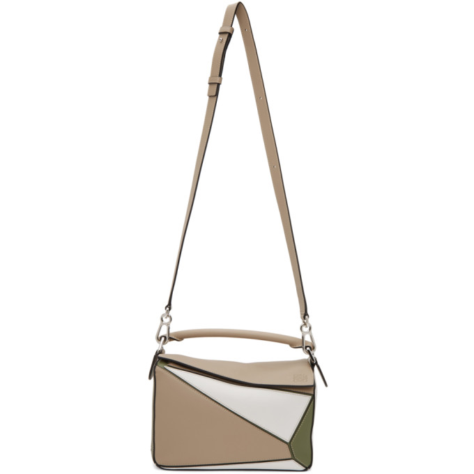 Loewe Taupe and Green Small Puzzle Bag