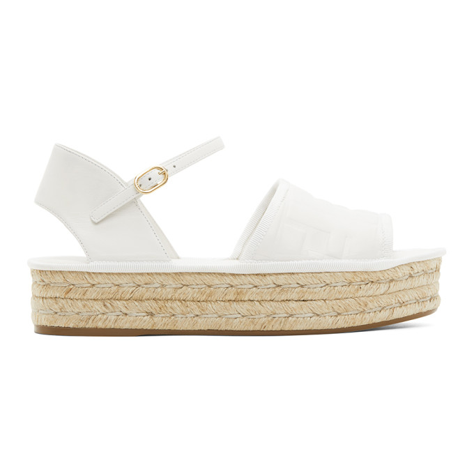 Fendi White Leather Platform Espadrilles