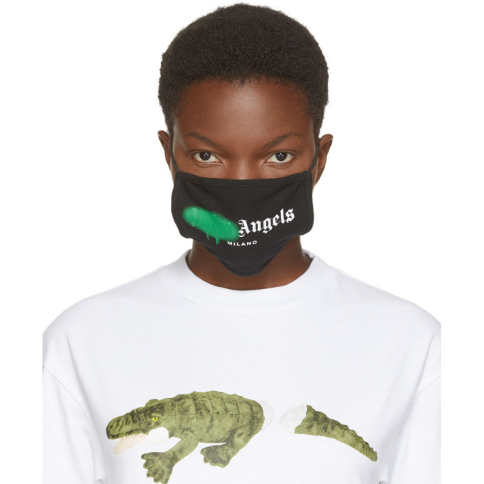 Palm Angels Black and Green Spray Logo Mask