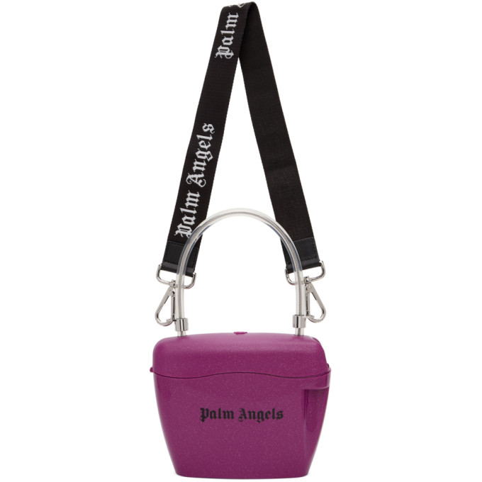 Click to view more detailed imagery on our partner's website Palm Angels Logo Printed Glitter Top Handle Bag In Fuchsia