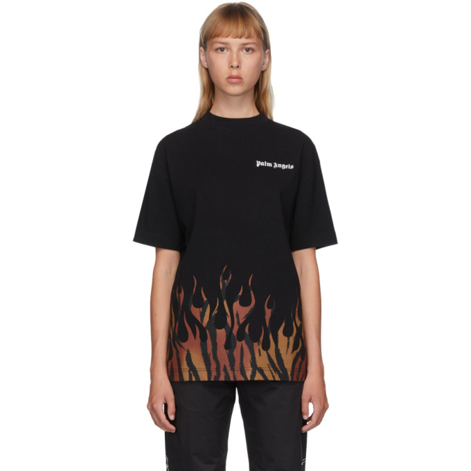 Click to view more detailed imagery on our partner's website Palm Angels Tiger Flames T-shirt In Black/orang