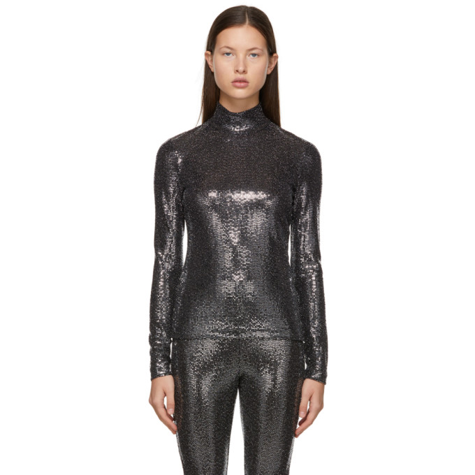 Rosetta Getty Silver Paillette Fitted Turtleneck