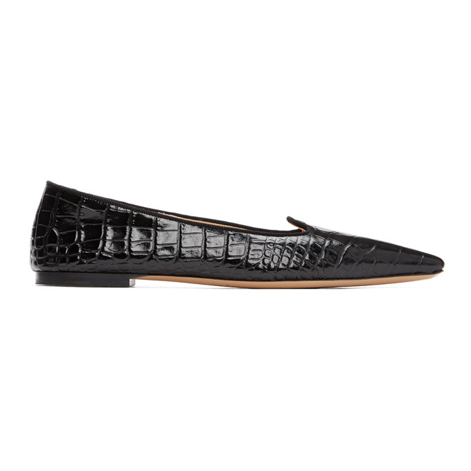 Brock Collection Black Croc Pointed Flats