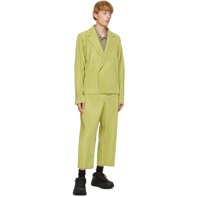 ISSEY MIYAKE HOMME PLISSE ISSEY MIYAKE YELLOW GINGHAM HOLOGRAM TROUSERS