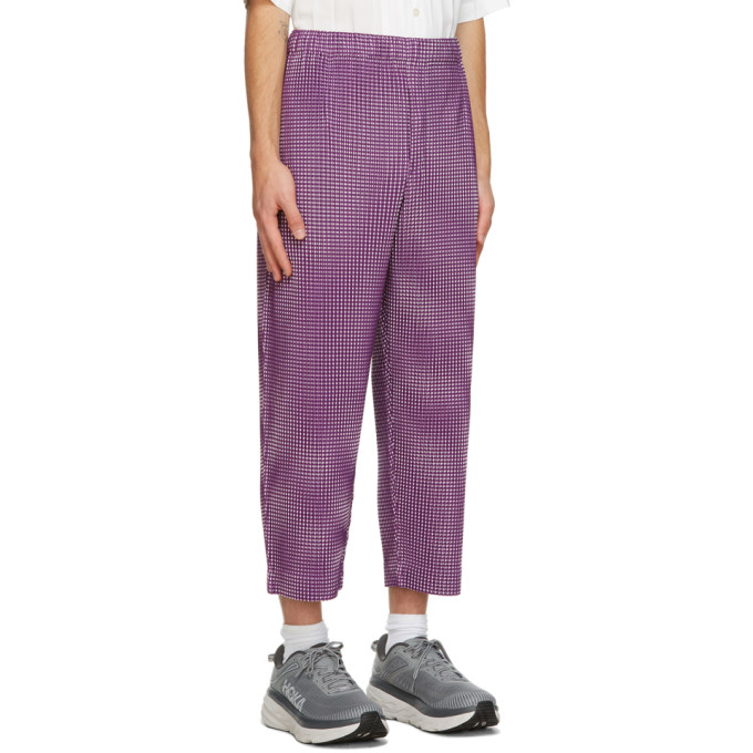 ISSEY MIYAKE HOMME PLISSE ISSEY MIYAKE PURPLE GINGHAM HOLOGRAM TROUSERS