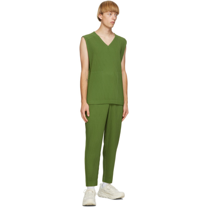 ISSEY MIYAKE HOMME PLISSE ISSEY MIYAKE GREEN COLORFUL PLEATS TROUSERS