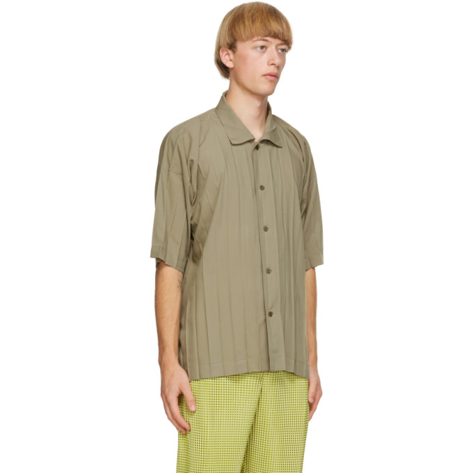 ISSEY MIYAKE HOMME PLISSE ISSEY MIYAKE KHAKI EDGE SHORT SLEEVE SHIRT