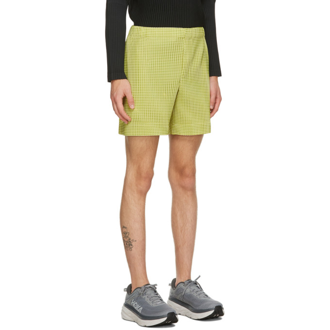 ISSEY MIYAKE YELLOW GINGHAM HOLOGRAM SHORTS