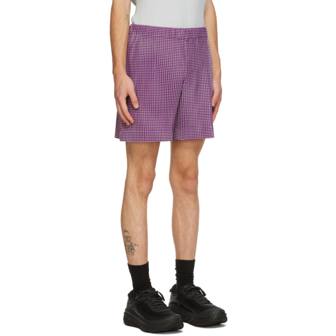 ISSEY MIYAKE PURPLE GINGHAM HOLOGRAM SHORTS