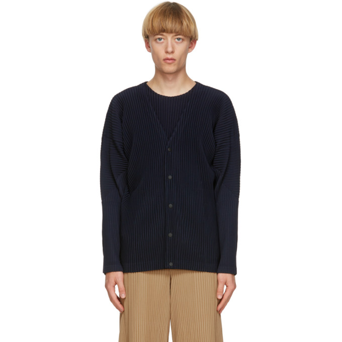 ISSEY MIYAKE HOMME PLISSE ISSEY MIYAKE NAVY BASICS CARDIGAN