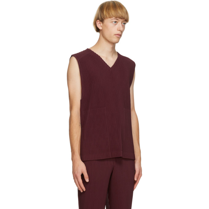 ISSEY MIYAKE HOMME PLISSE ISSEY MIYAKE BURGUNDY COLORFUL PLEATS TANK TOP