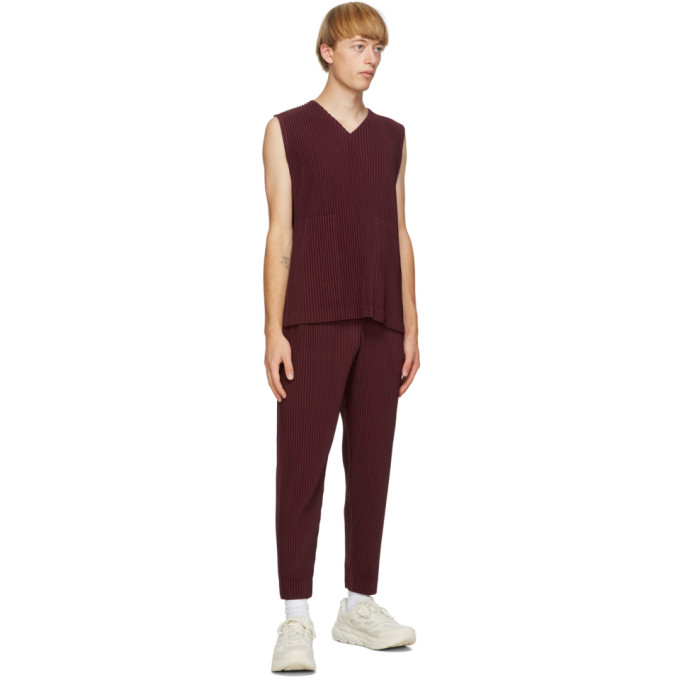 ISSEY MIYAKE HOMME PLISSE ISSEY MIYAKE BURGUNDY COLORFUL PLEATS TANK TOP