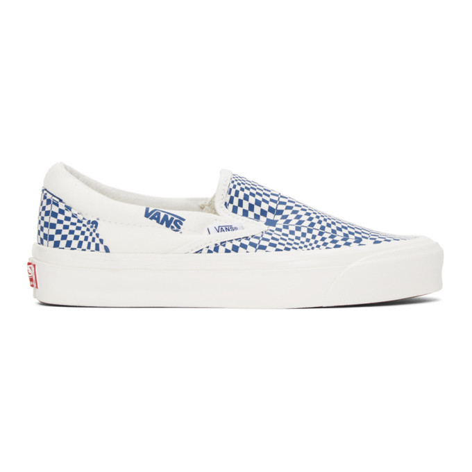 slip on vans blue and white