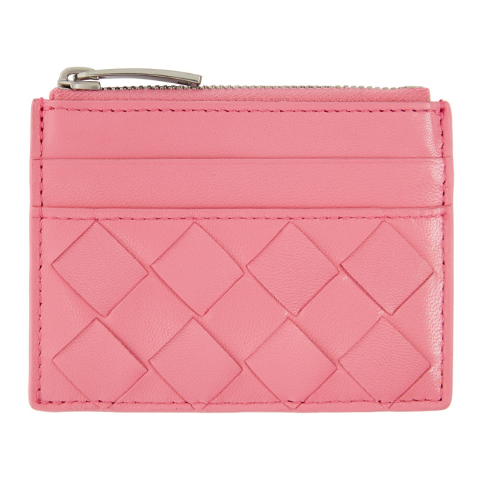 Bottega Veneta Pink Top Zip Card Case