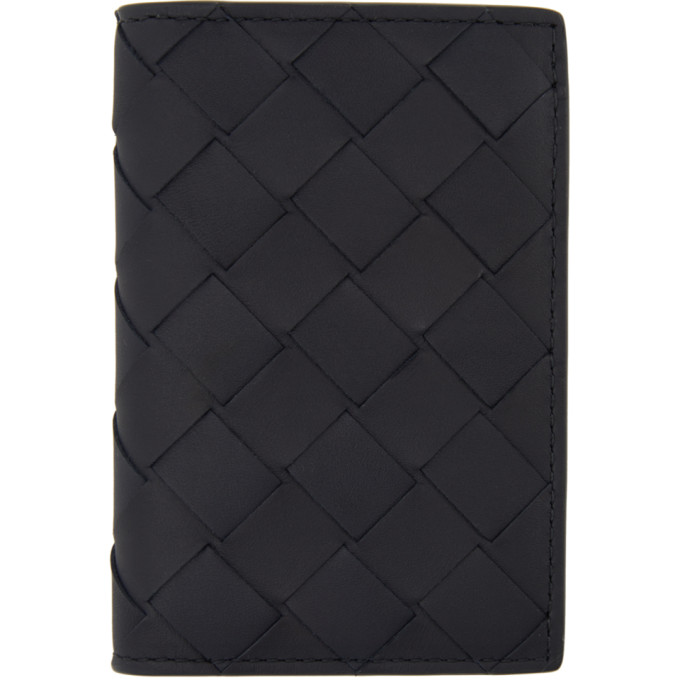 Bottega Veneta Navy Intrecciato Bifold Card Holder