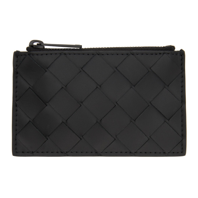 Bottega Veneta Black Intrecciato Zip Card Holder