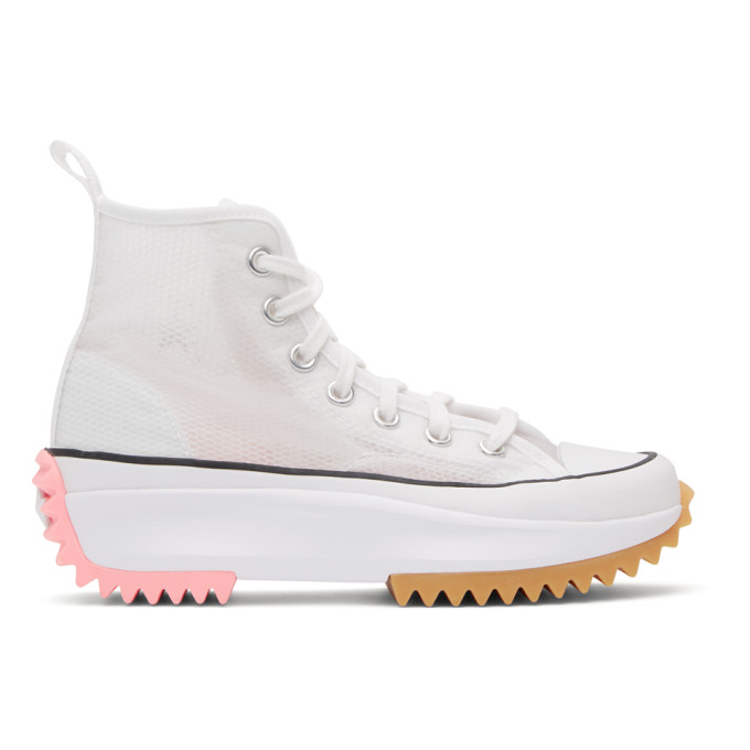 Converse White and Pink Run Star Hike High Sneakers