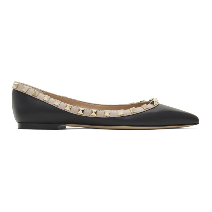 Valentino Garavani Rockstud Point-toe Leather Ballet Flats In N91 Blpwdr