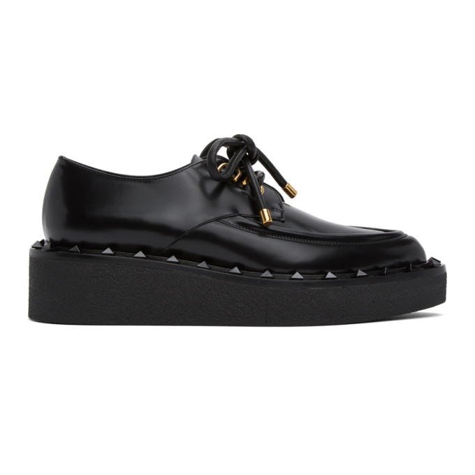 Valentino Garavani Black  Rockstud Platform Oxfords In 0no Nero/ne