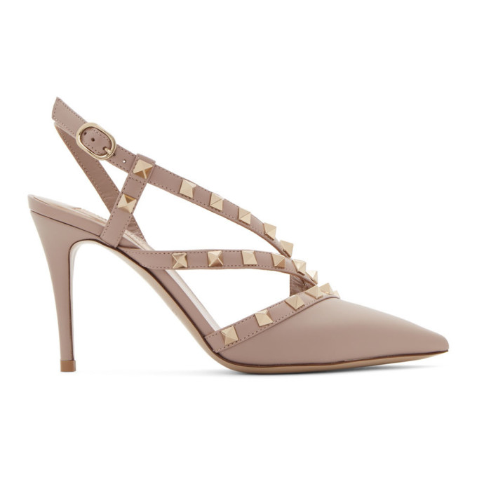 Valentino Garavani Pink Rockstud Slingback 90 Heels In P45 Powder