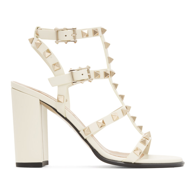 VALENTINO GARAVANI VALENTINO GARAVANI WHITE VALENTINO GARAVANI ROCKSTUD CAGED SANDALS