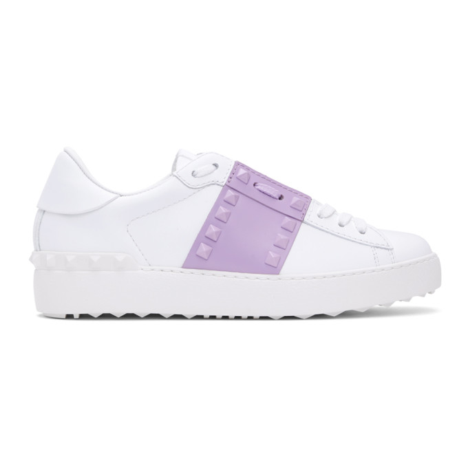 Valentino Garavani White & Purple  Rockstud Open Sneakers In 65n Whlilac