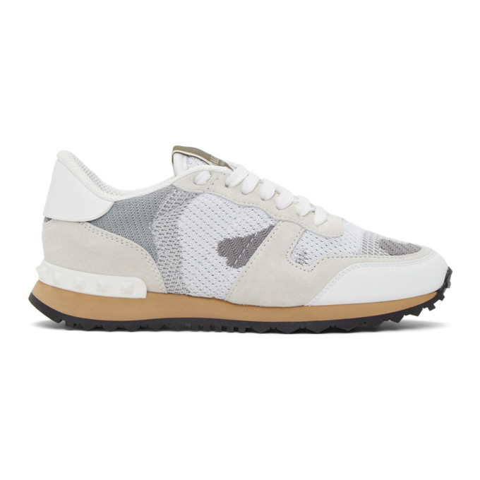 Valentino Garavani White & Grey  Camo Rockrunner Sneakers In 52x Bianco