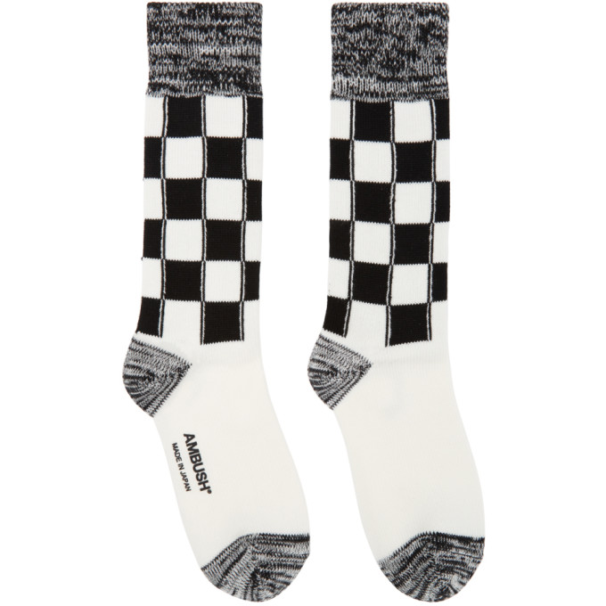 AMBUSH BLACK & WHITE LONG CHECK SOCKS