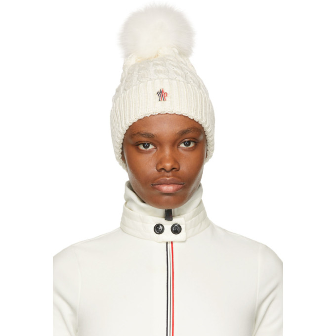 Moncler Grenoble White Fur Pompom Beanie