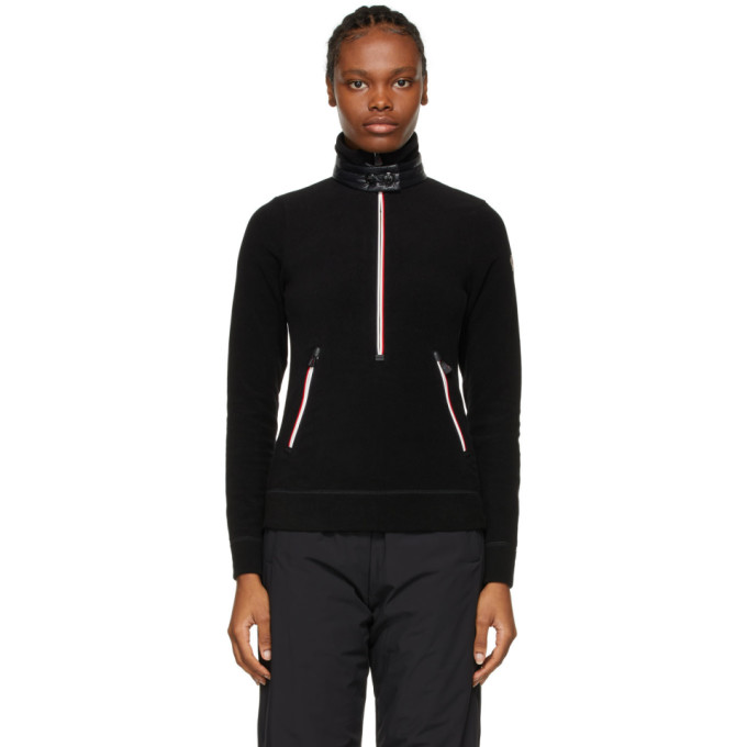 Moncler Grenoble Black Zip Mock Polo Neck Guard Sweatshirt