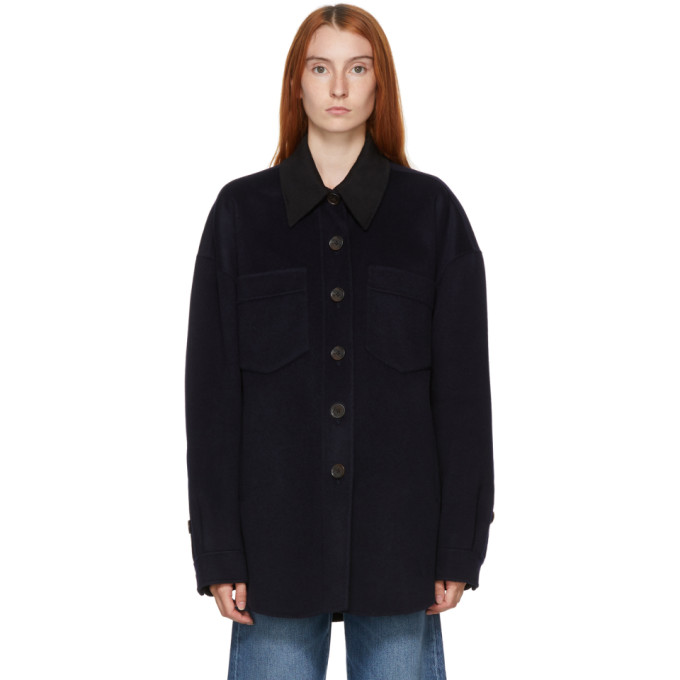 Nanushka Navy Wool Martin Shirt Jacket