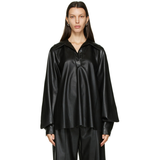 Nanushka Black Vegan Leather Keiron Blouse