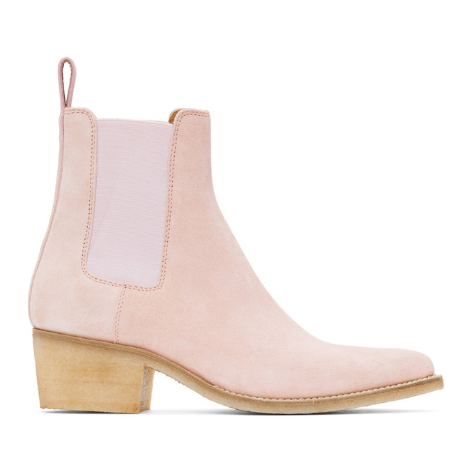 AMIRI Pink Suede Pointy Toe Chelsea Boots