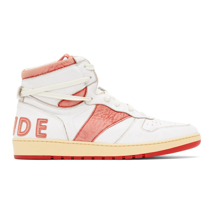 Rhude White and Red Rhecess Hi Sneakers