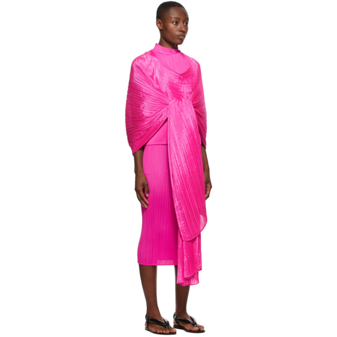 ISSEY MIYAKE PLEATS PLEASE ISSEY MIYAKE PINK MADAME-T KNIT STOLE SCARF