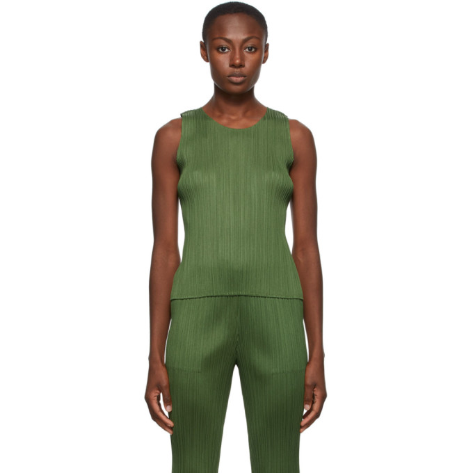 Click to view more detailed imagery on our partner's website Pleats Please Issey Miyake Khaki New Colorful Basics 2 Tank Top In 65 Khaki