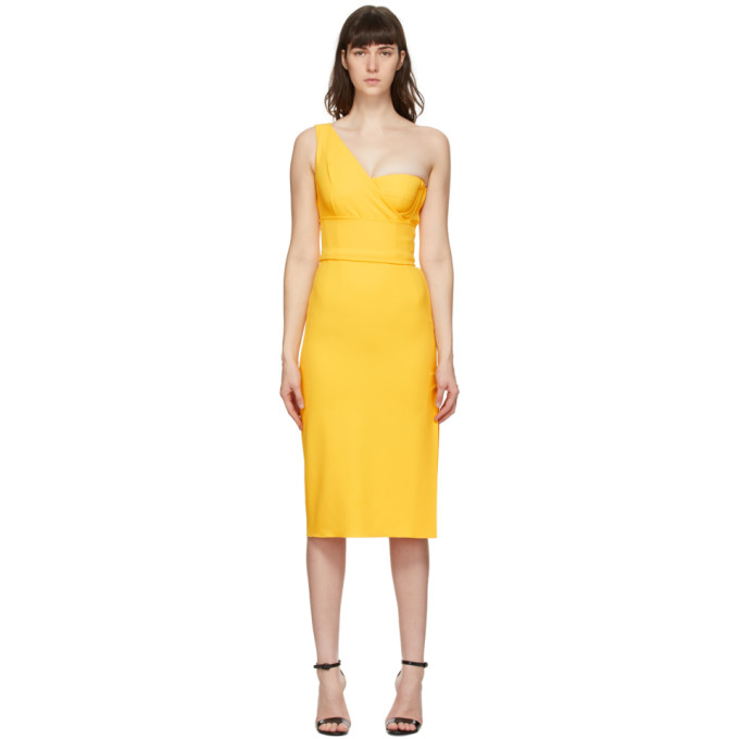 Dolce and Gabbana Yellow Cady One-Shoulder Dress